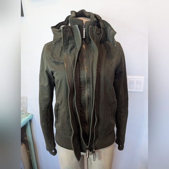 Womens Superdry Japan Microfibre Windbomber Hooded Jacket, Khaki Green Small - Picture 6 of 16